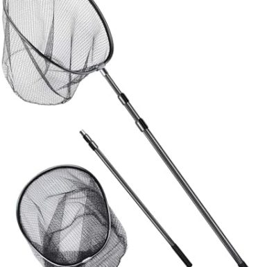 Large Fishing Net Saltwater Rubber Fishing Net Kayak Fishing Landing Net with Telescoping Handle Freshwater Fish Nets with Long Handle Extends 90-120inch